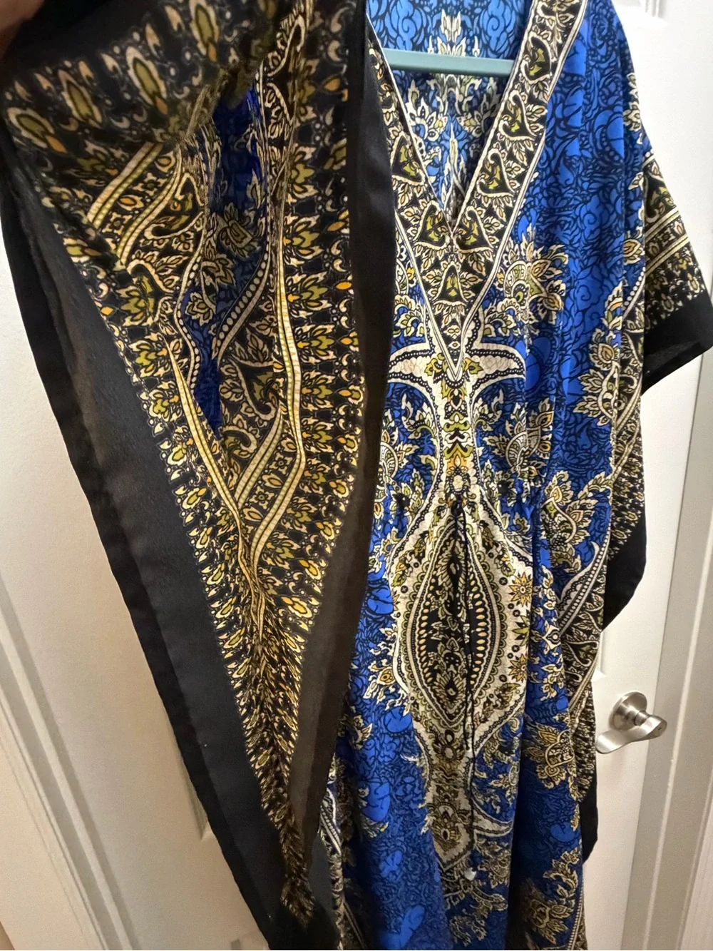 Blue and Gold Paisley V-Neck Decorative Kaftan - Brand Unspecified
